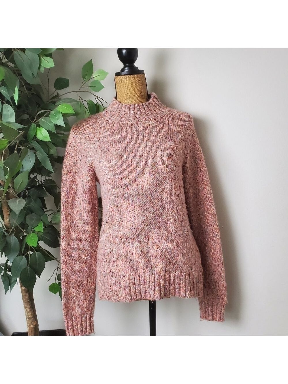 RW&CO Speckled Knit Turtleneck Pullover Sweater Small Peach